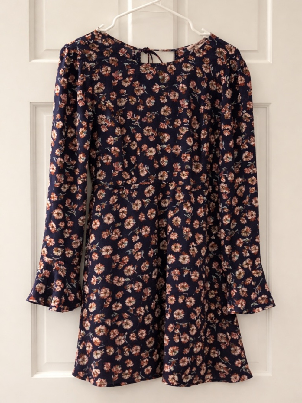 Forever 21 Navy Floral Long-Sleeve A-Line Dress